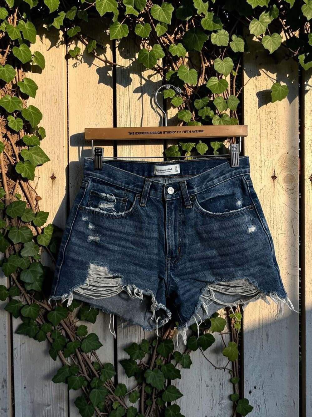 Abercrombie & Fitch Mid Rise Boyfriend Denim Shorts with Distressing